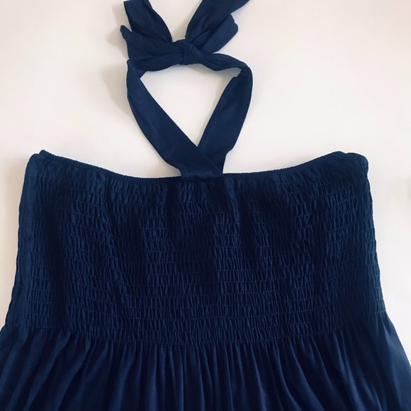 Azules Made in USA Smocked bodice soft Strapless Maxi Dress, 1X,2X,3X,Navy - Picture 2 of 4